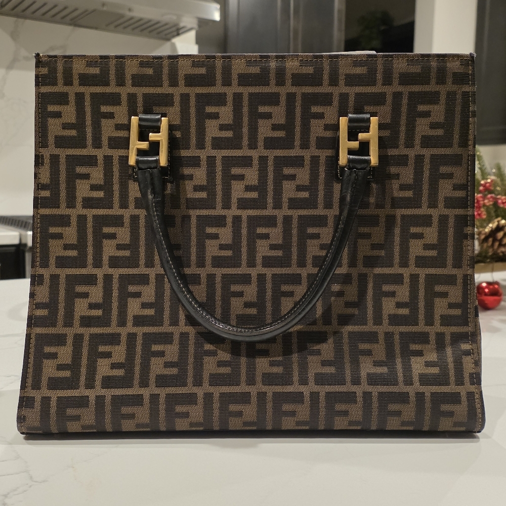 Fendi Zucca FF leather canvas tote bag